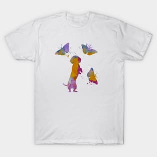 Dachshund Art With Butterflies, Doxie Art, Colorful Dog T-Shirt